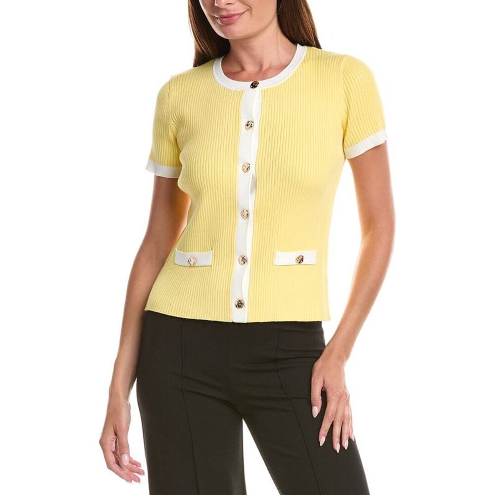 T Tahari Womens  Striped Button Cardigan, White